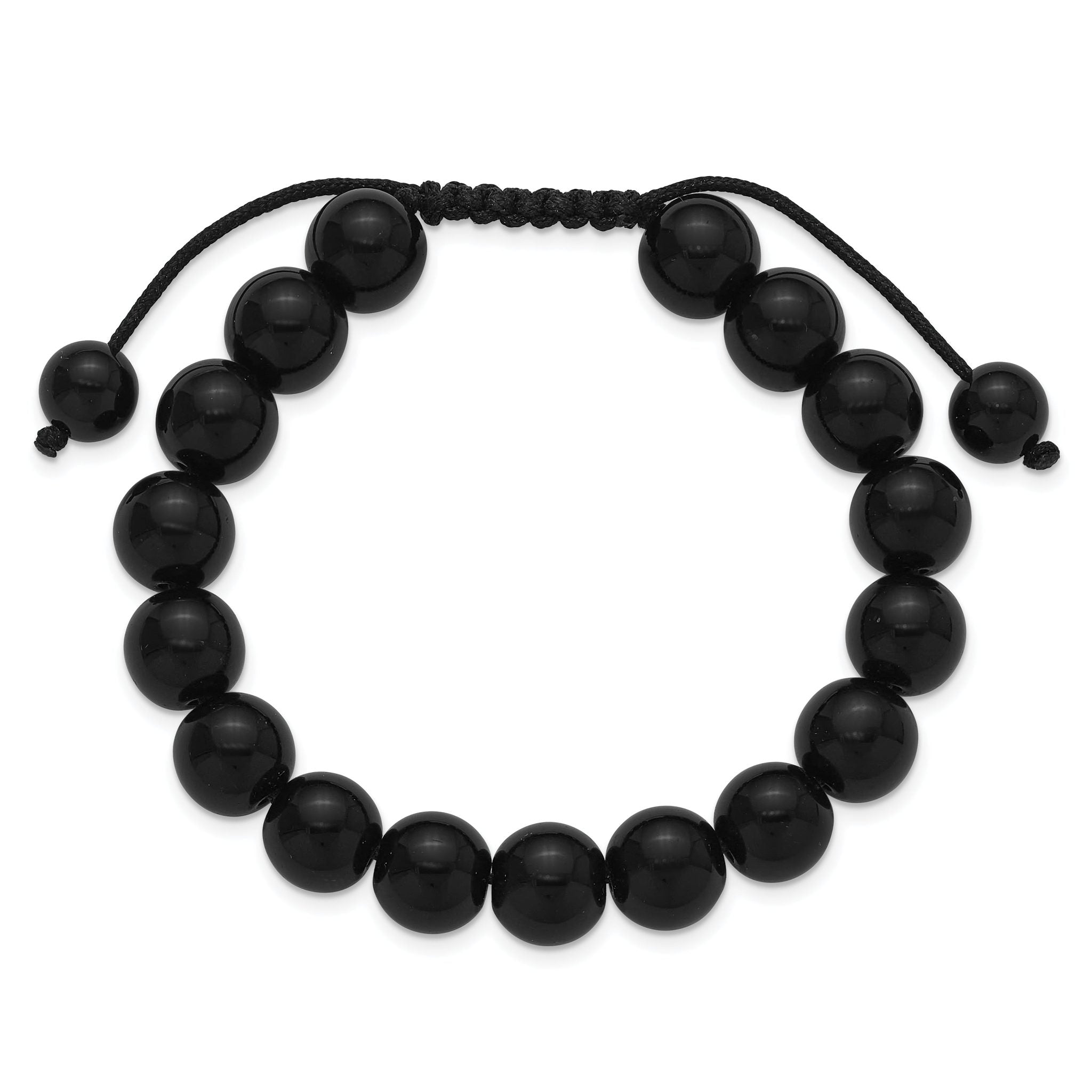 Onyx Beads on Black Polyester Cord Adjustable Bolo Bracelet Secondary image