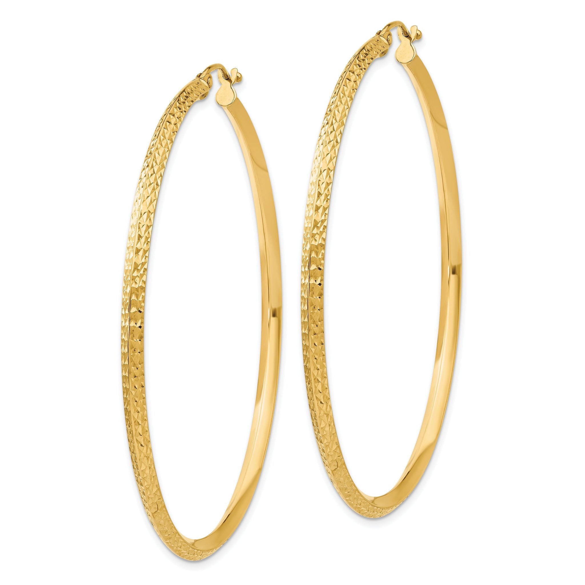 14K Knife Edge Diamond-cut Hollow Hoop Earrings Secondary image