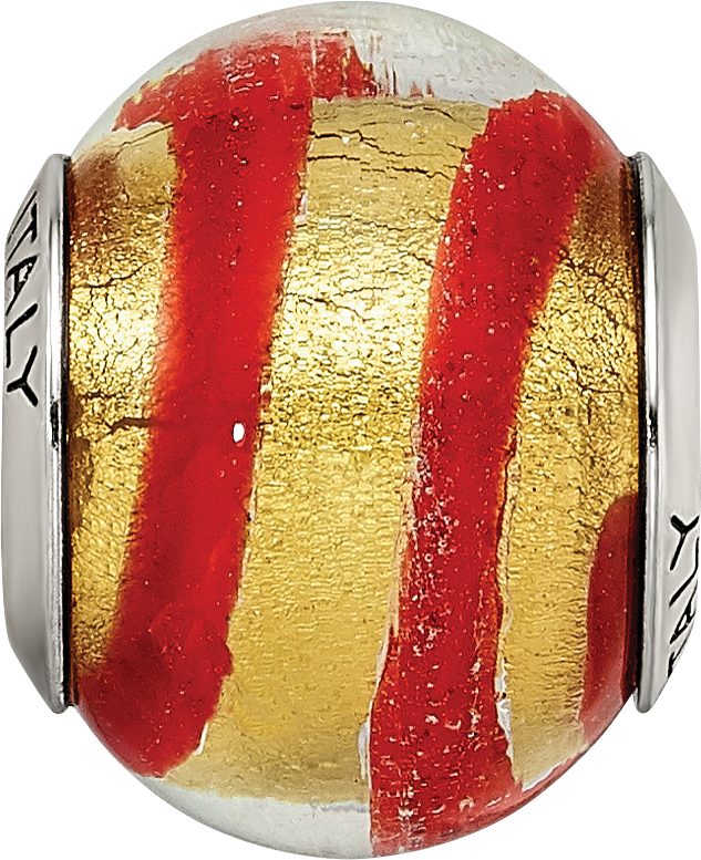 Sterling Silver Murano Glass Bead with Gold/Red Polished Finish  Sophia Jewelers