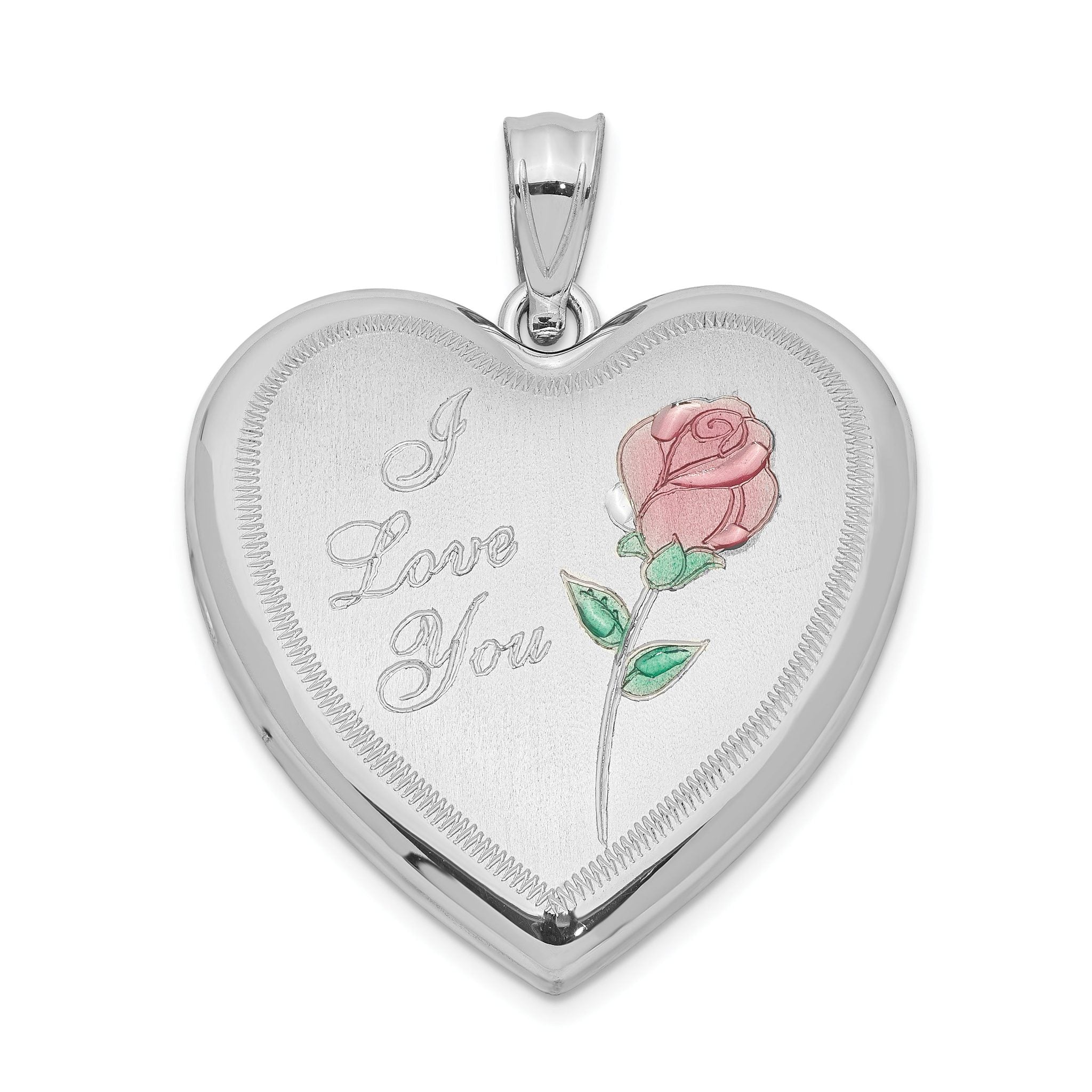 Sterling Silver Rhodium-plated 24mm Enameled Rose Heart Locket Main image