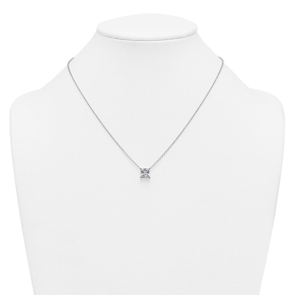 14k White Gold 2 1/2 carat Certified Lab Grown Diamond VS/SI+ G+ Princess Complete Four Prong 18 inch Pendant Necklace