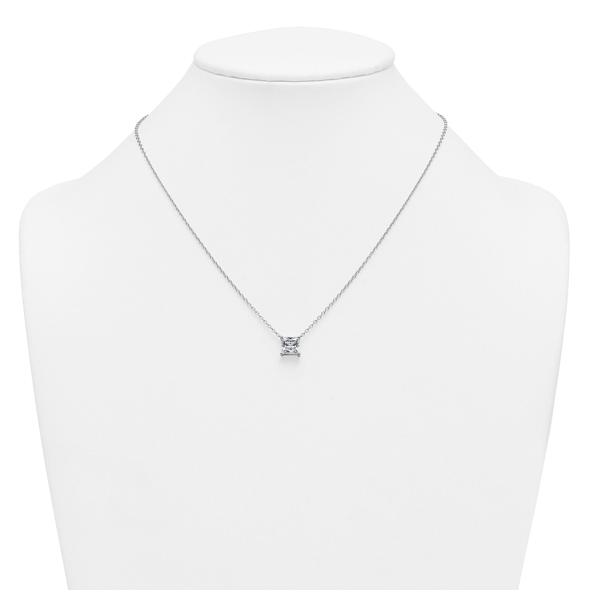 14k White Gold 2 1/2 carat Certified Lab Grown Diamond VS/SI+ G+ Princess Complete Four Prong 18 inch Pendant Necklace