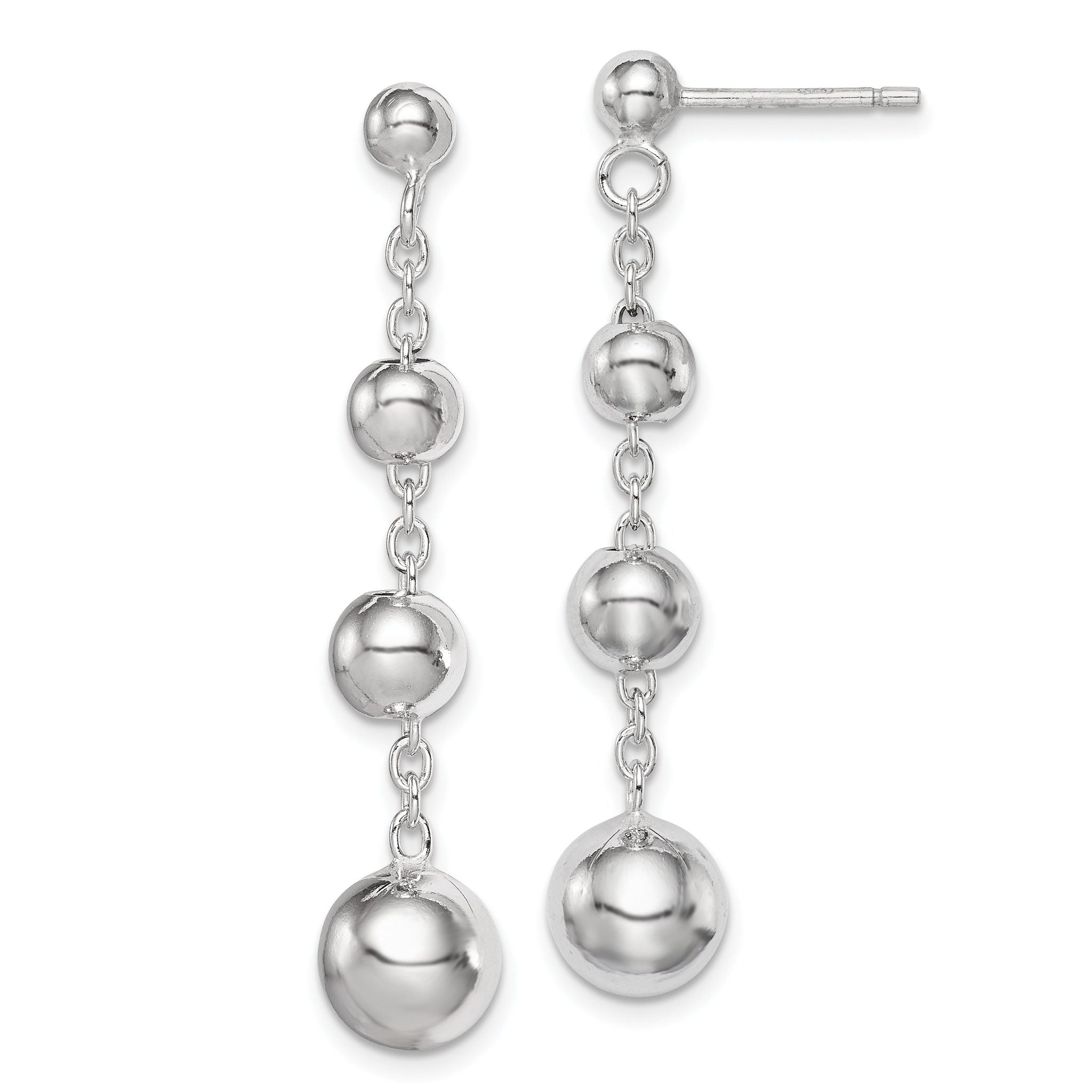 Sterling Silver Rhodium-Plated Beaded Dangle Earrings 46mm  Elegant Polished Finish Main image