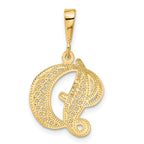 14K Yellow Gold Script Filigree Letter D Pendant  Elegant Polished Finish