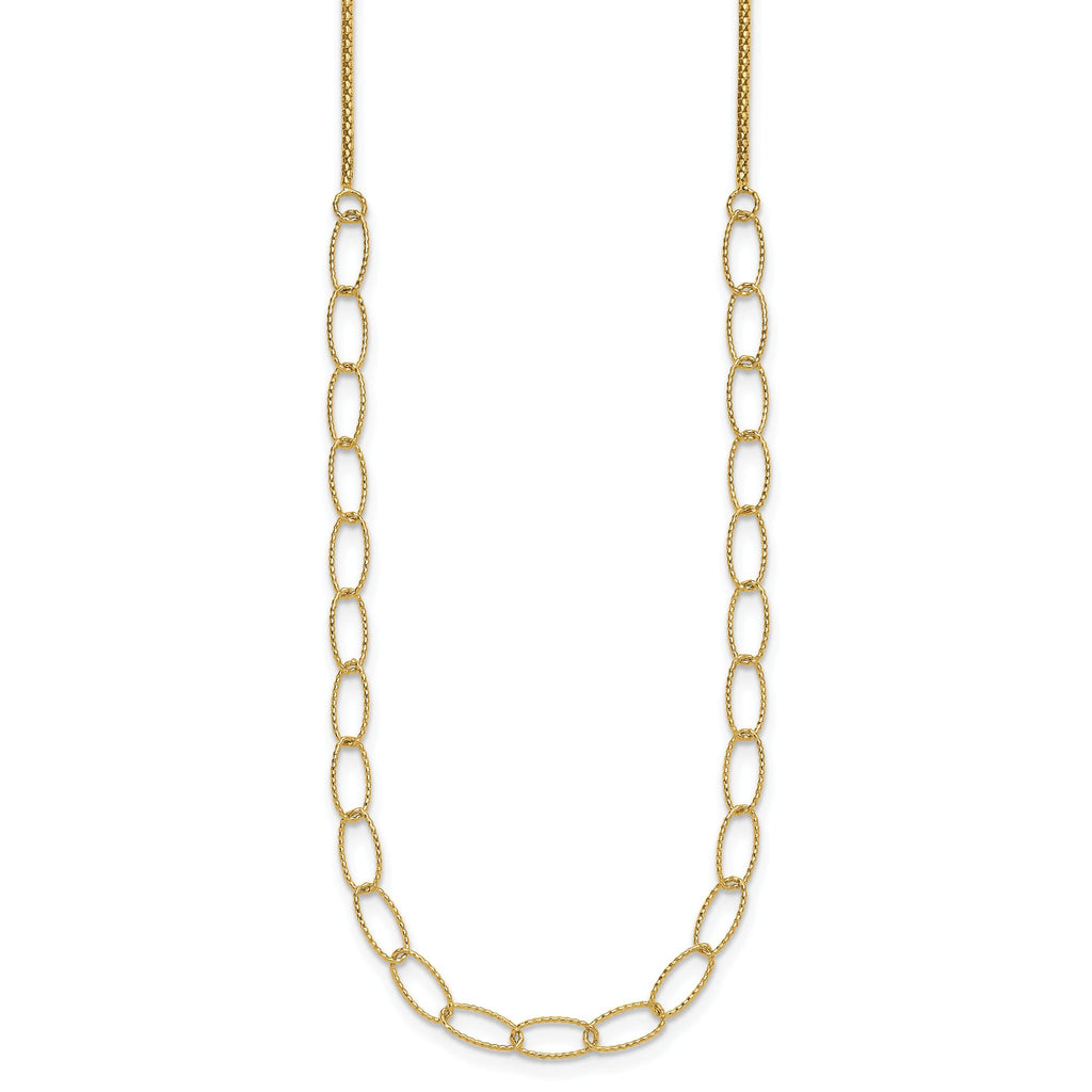 14K Polished and Dia-cut Fancy Oval Link Necklace