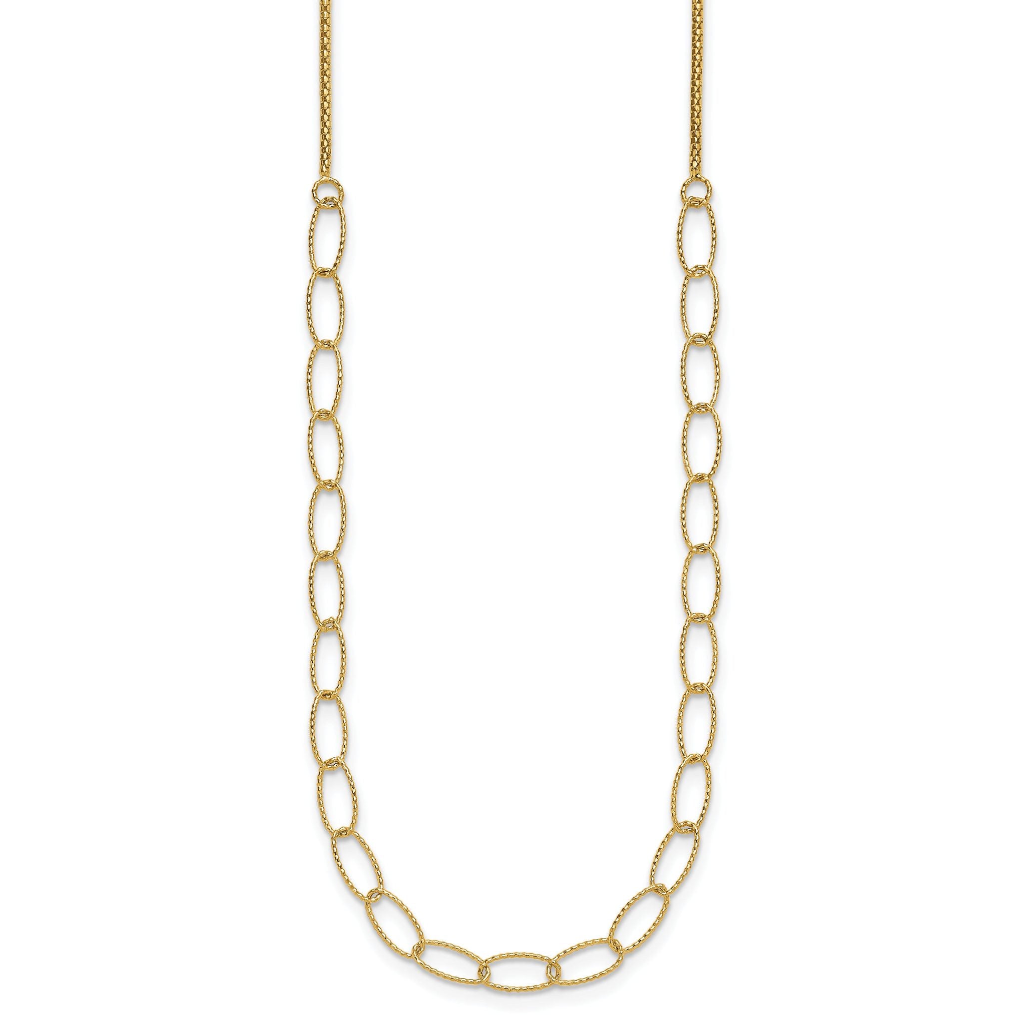 14K Polished and Dia-cut Fancy Oval Link Necklace