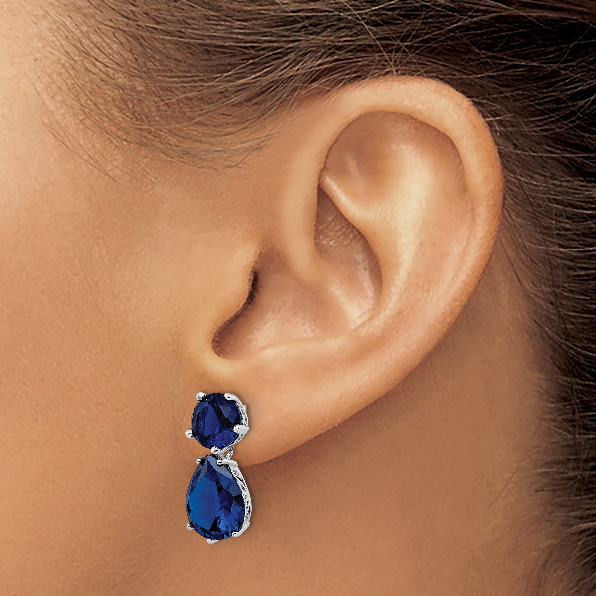 Cheryl M Sterling Silver Rhodium-plated Brilliant-cut Lab Created Dark Blue Spinel Post Dangle Earrings