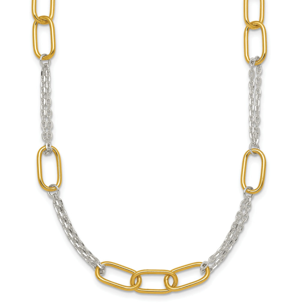 Sterling Silver and Gold-tone Polished Fancy Link and Double Chain 16 inch Necklace