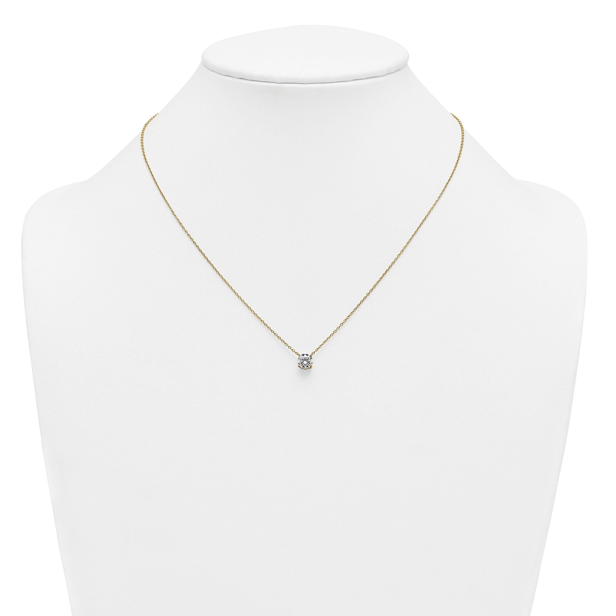 14k 1 carat Lab Grown Diamond VS+ F+ Round Complete Four Prong 18 inch Solitaire Necklace
