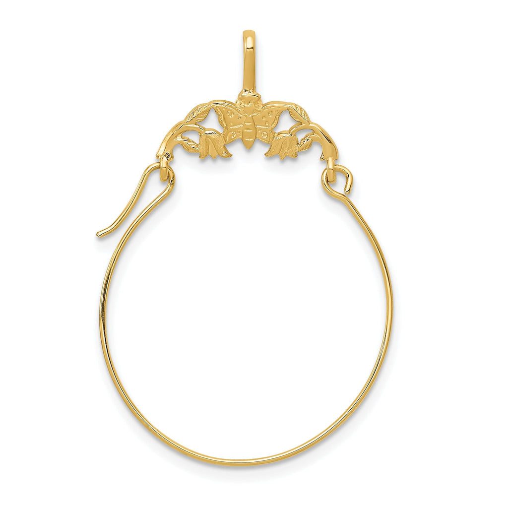 14K Gold Polished Butterfly Charm Holder Elegant Solid Pendant