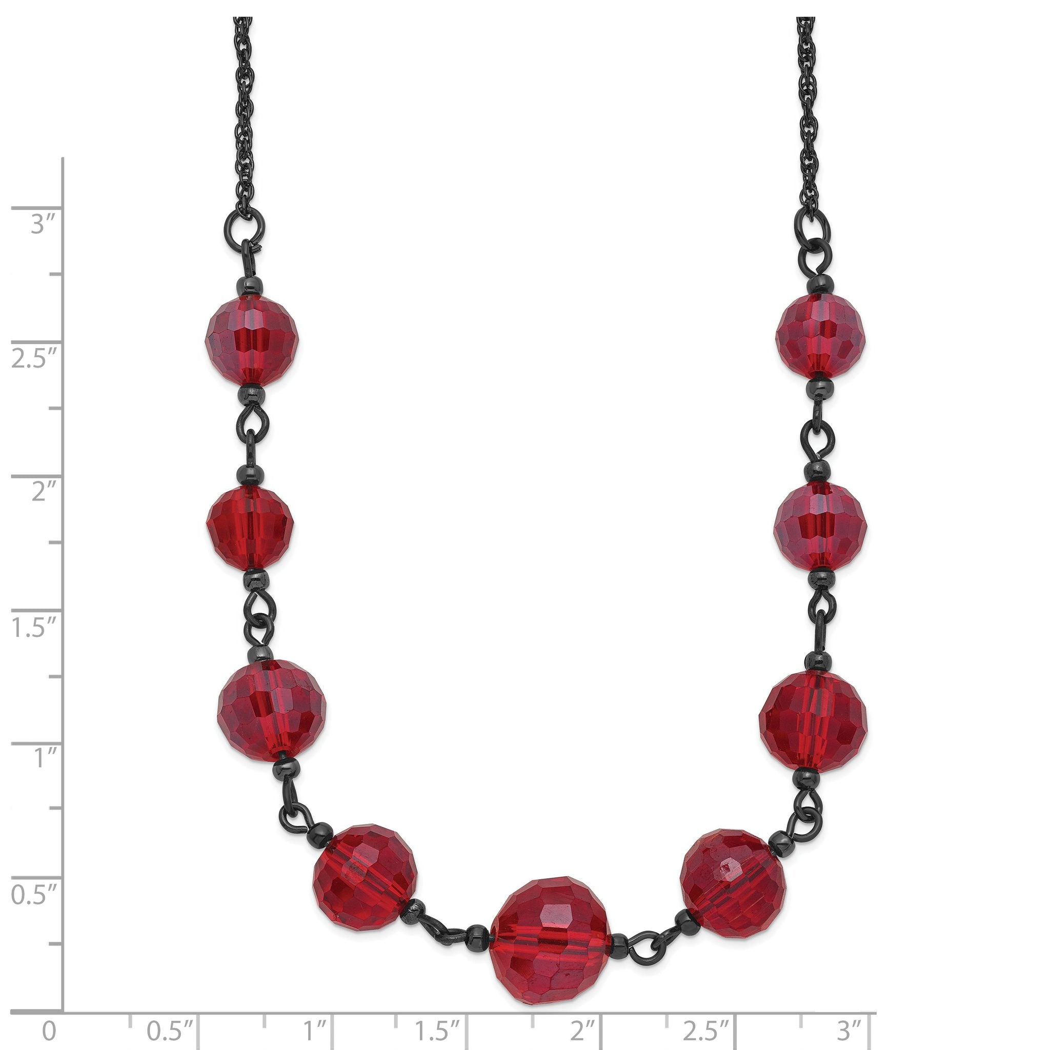 1928 Jewelry Black-plated Red Glass Faceted Graduated Bead 16 inch Necklace with 3 inch extension Secondary image