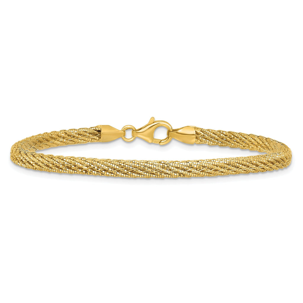 14k Polished and Diamond-cut Round Woven Wire 7.5 inch Bracelet