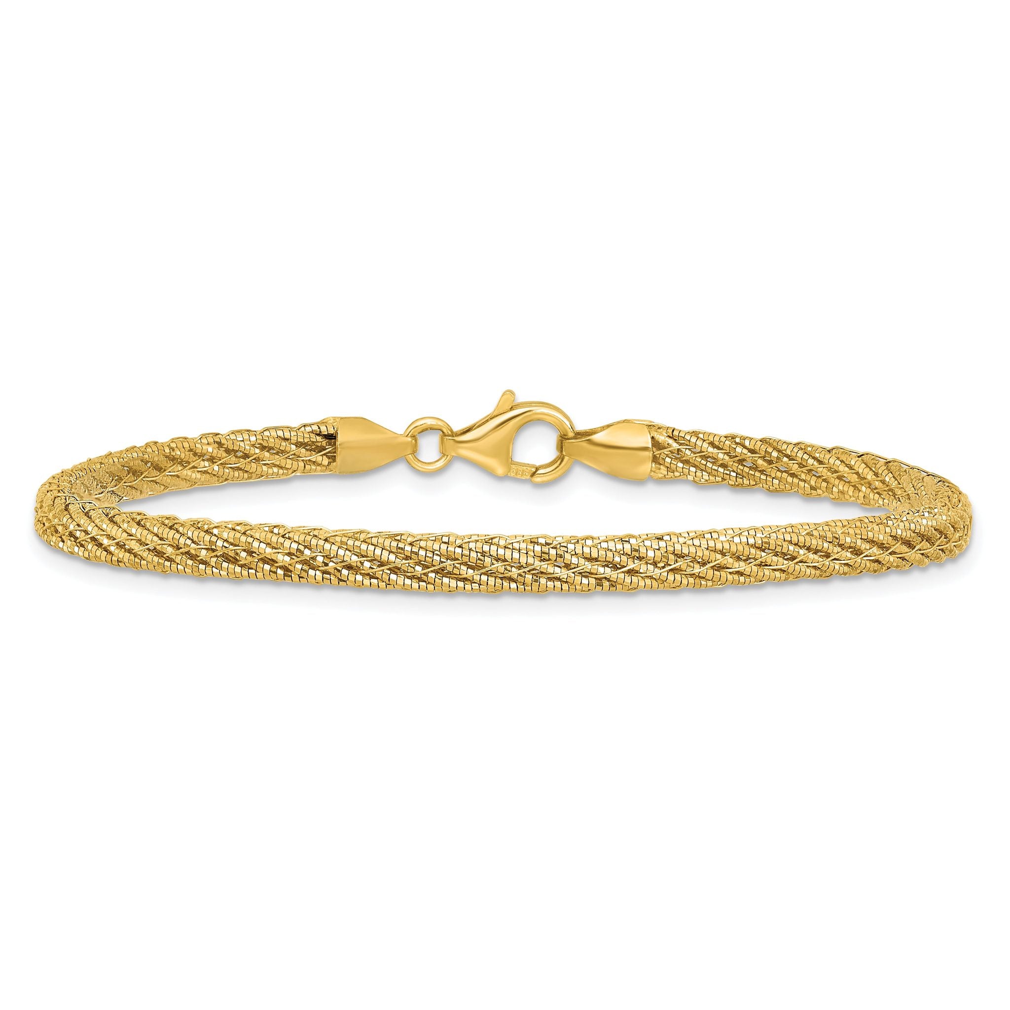 14k Polished and Diamond-cut Round Woven Wire 7.5 inch Bracelet