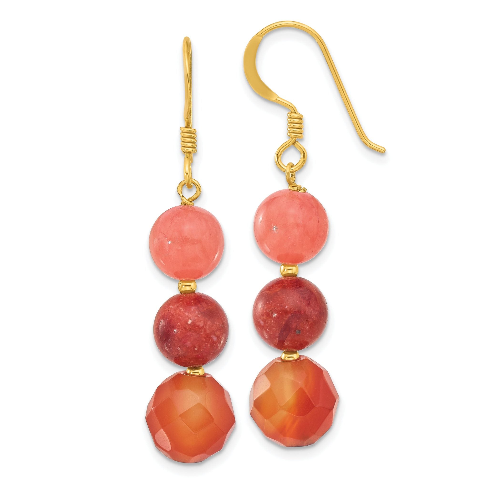 Sterling Silver Gold-plated Carnelian/Quartz/Recon. Coral Dangle Earrings Main image