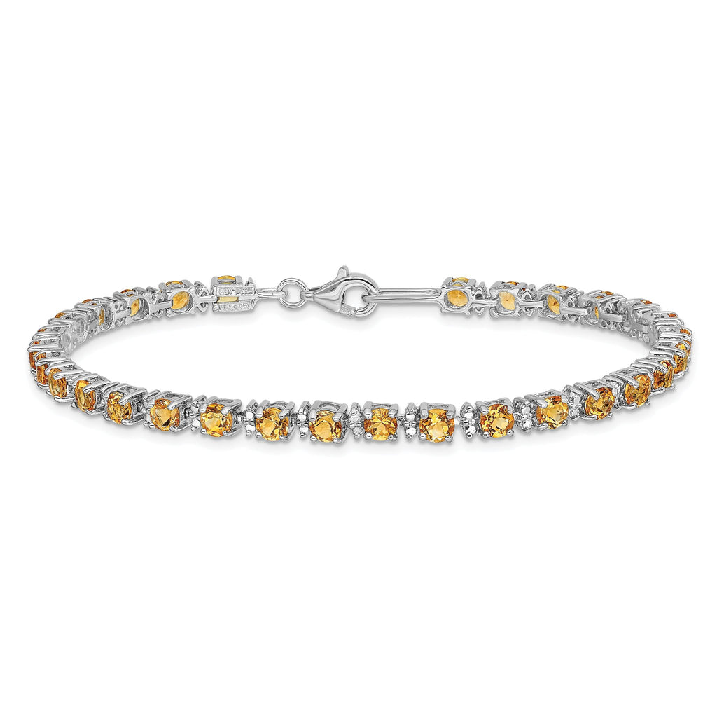 Sterling Silver Rhodium-plated Citrine and Diamond Bracelet