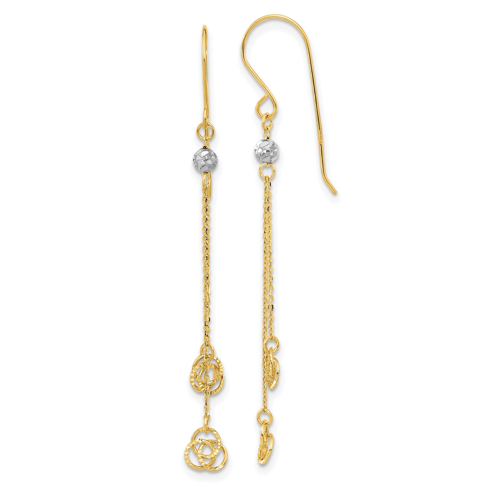 14k Two-tone Polished D/C Love Knot Dangle Shepherd Hook Earrings Main image