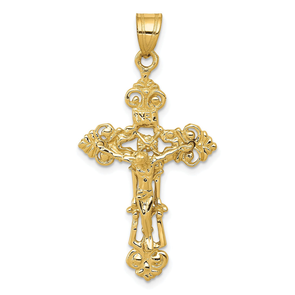 Sophia Jewelers 14K Gold Fleur De Lis Crucifix Pendant Elegant Design