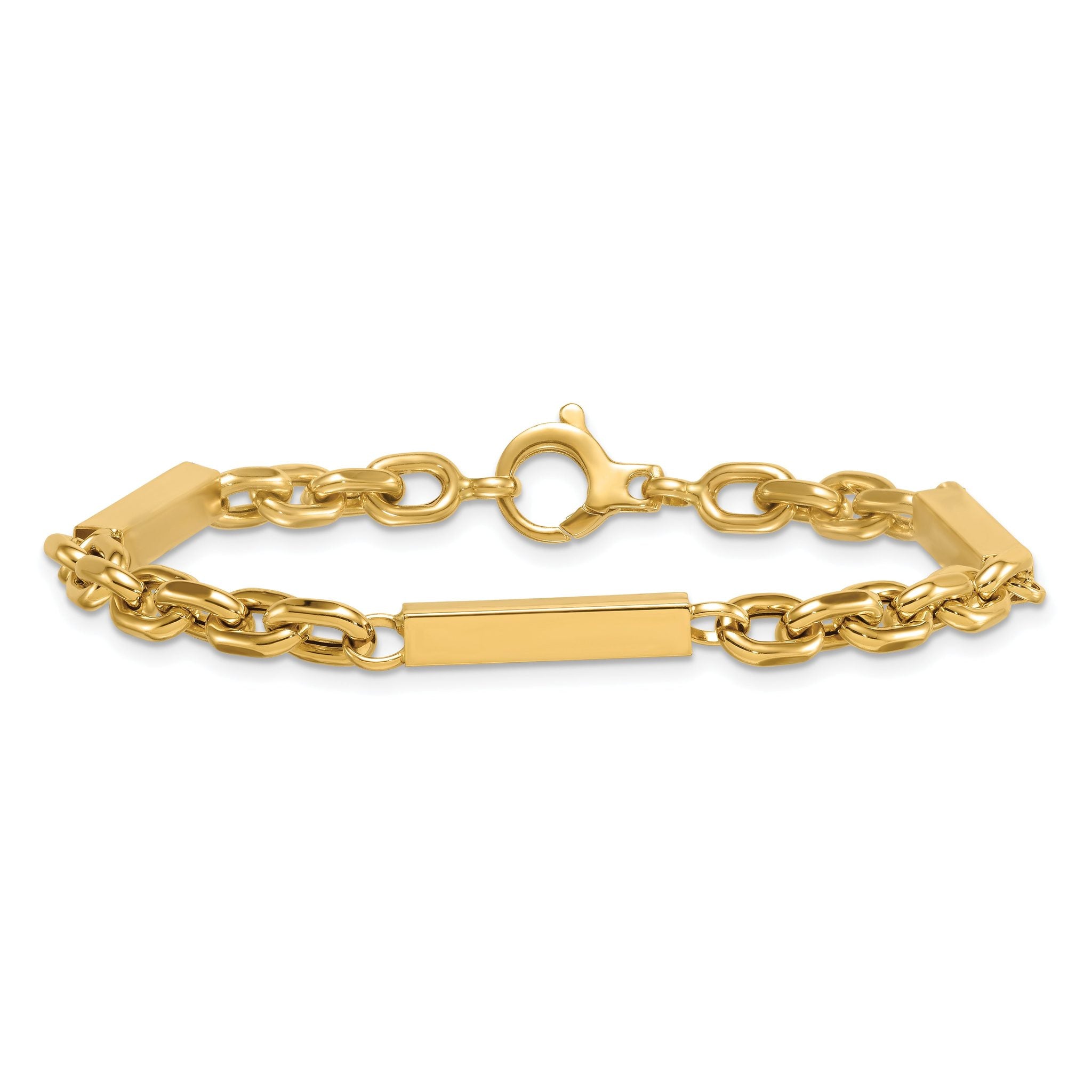 14k Polished 4mm Fancy Cable Chain with Three Bars 8 inch Bracelet