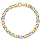 14K Two-tone 8.25 inch 6.6mm Hand Polished Fancy Flat Anchor Link with Fancy Lobster Clasp Bracelet
