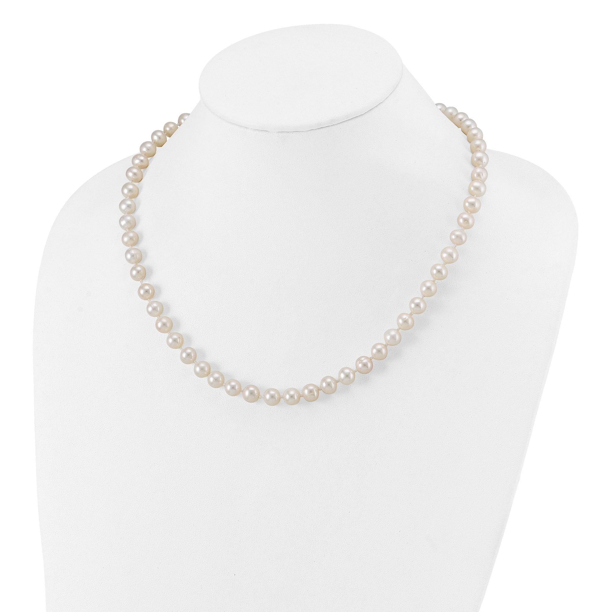 Sterling Silver Rhodium-plated 7-8mm White Near-Round Freshwater Cultured Pearl 7.25 inch Bracelet