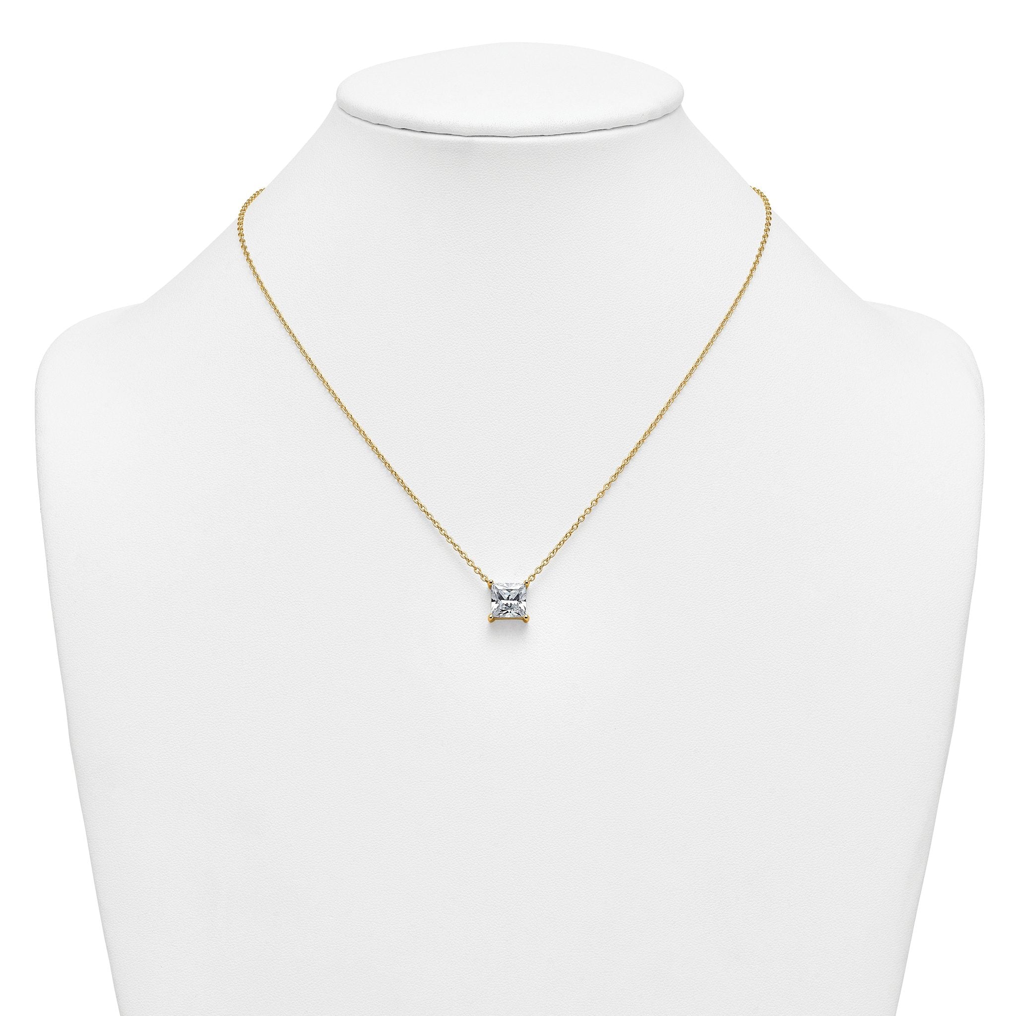 14k 4 carat Lab Grown Diamond VS+ F+ Princess Complete Four Prong 18 inch Pendant Necklace