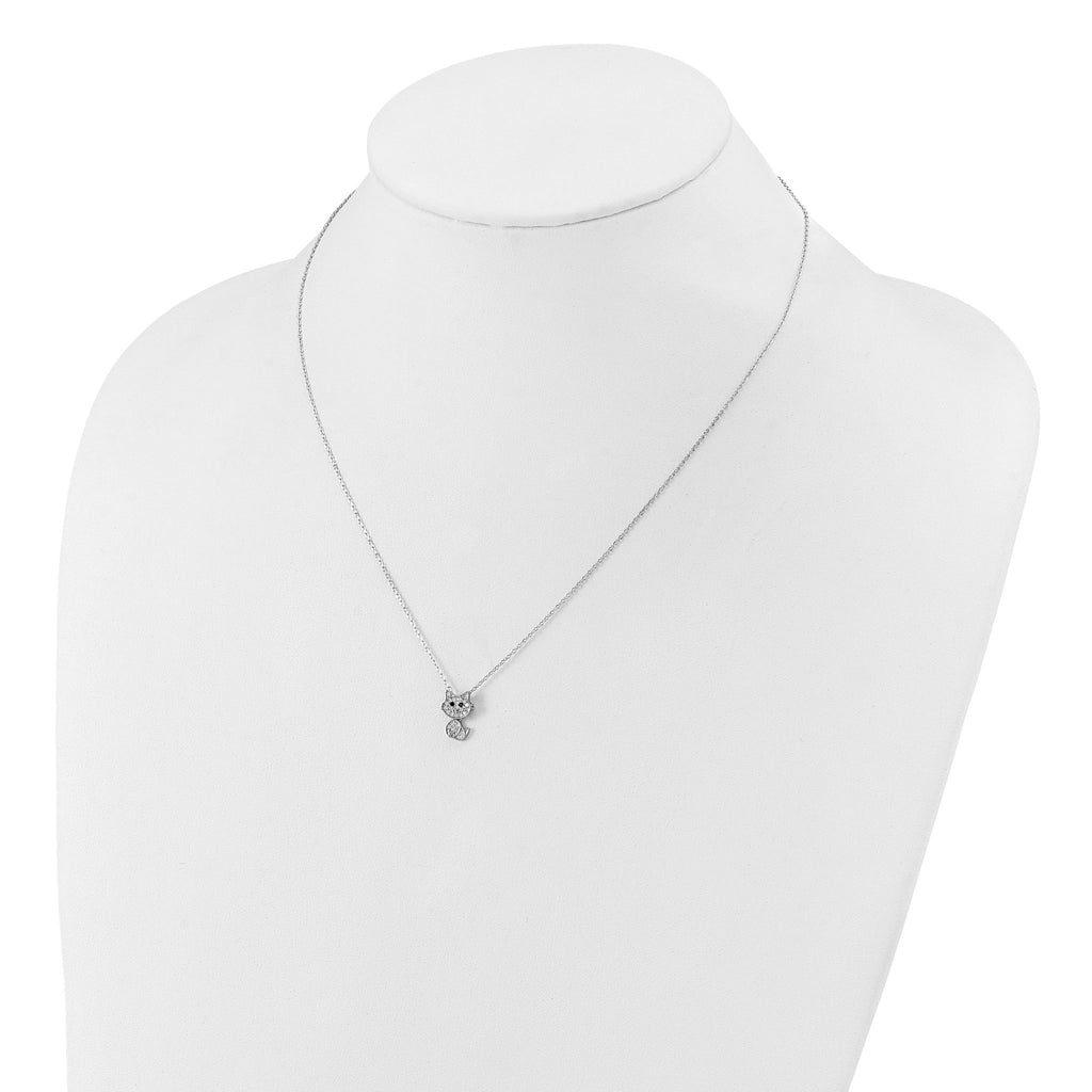 Cheryl M Sterling Silver Rhodium-plated Polished Black and White CZ Cat Necklace
