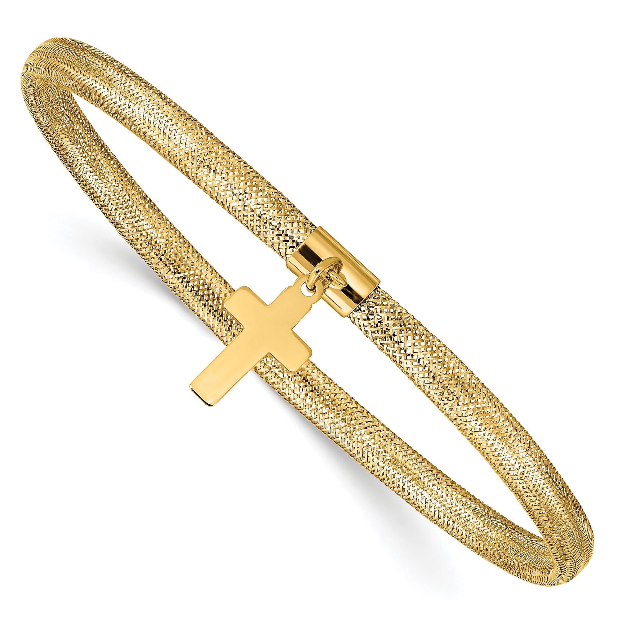 14K Mesh Cross Dangle Stretch Bracelet Main image