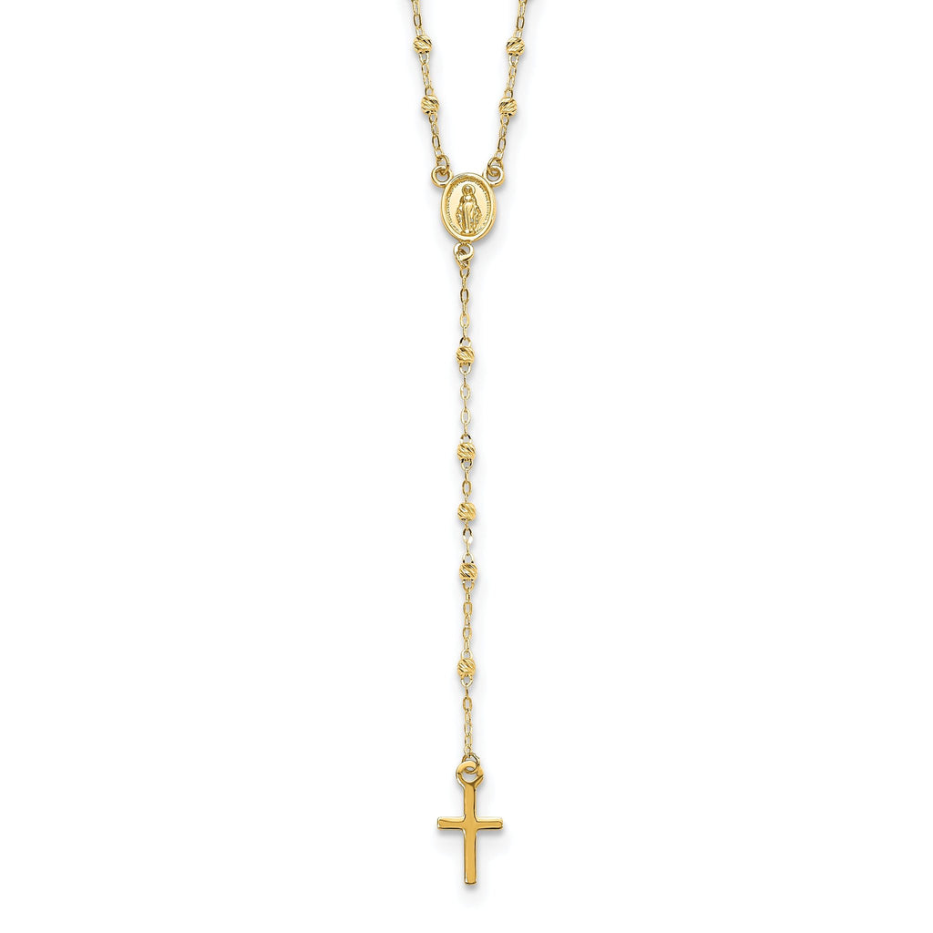 Cross & Miraculous Medal Rosary Necklace in 14K Yellow Gold