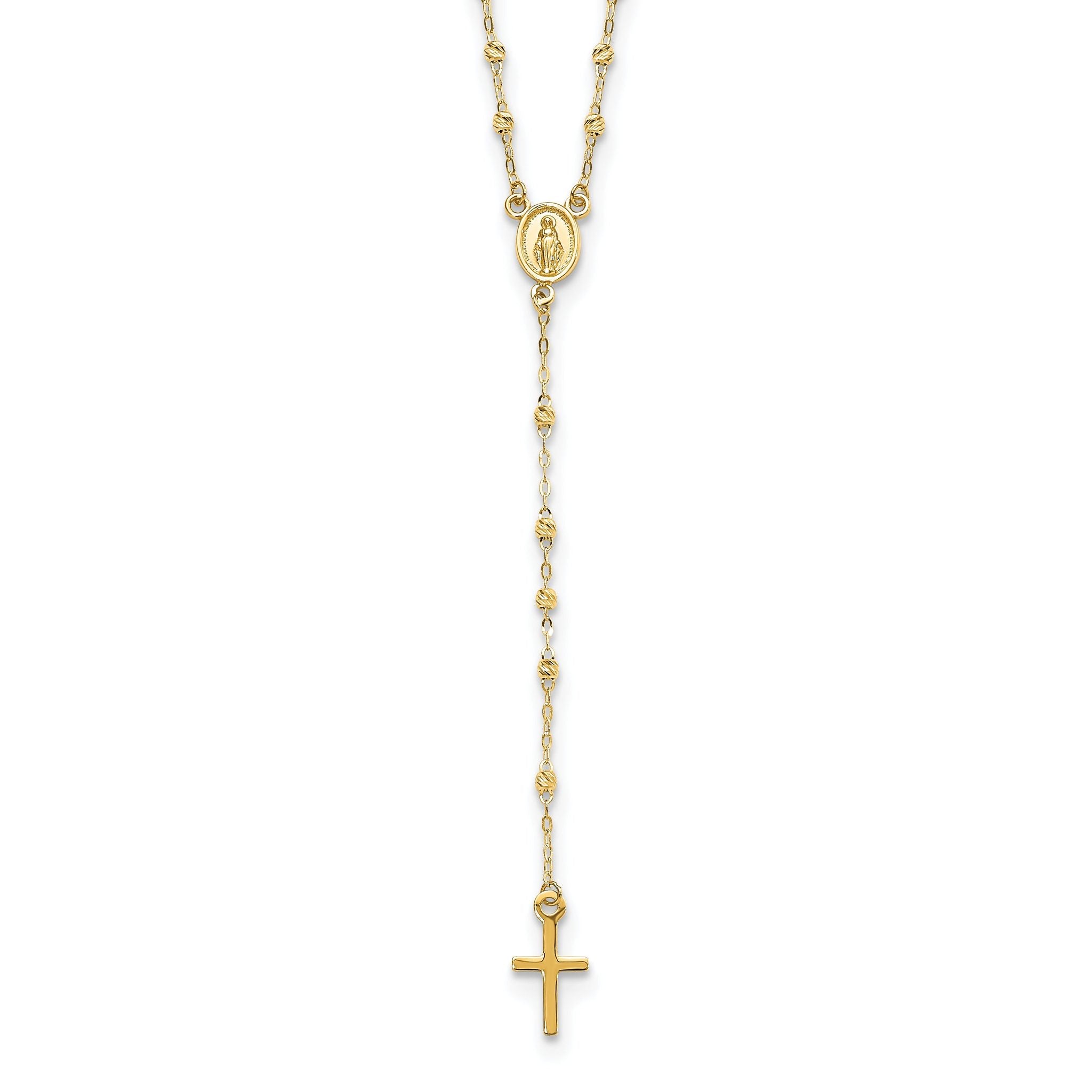Cross & Miraculous Medal Rosary Necklace in 14K Yellow Gold