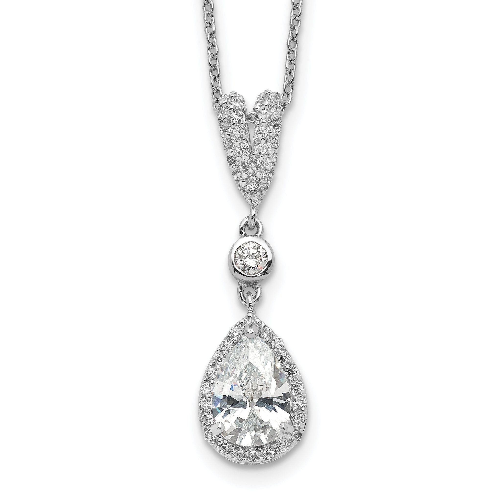 Cheryl M Sterling Silver Rhodium-plated Brilliant-cut CZ Teardrop and Bezel Halo 18 Inch Necklace Main image