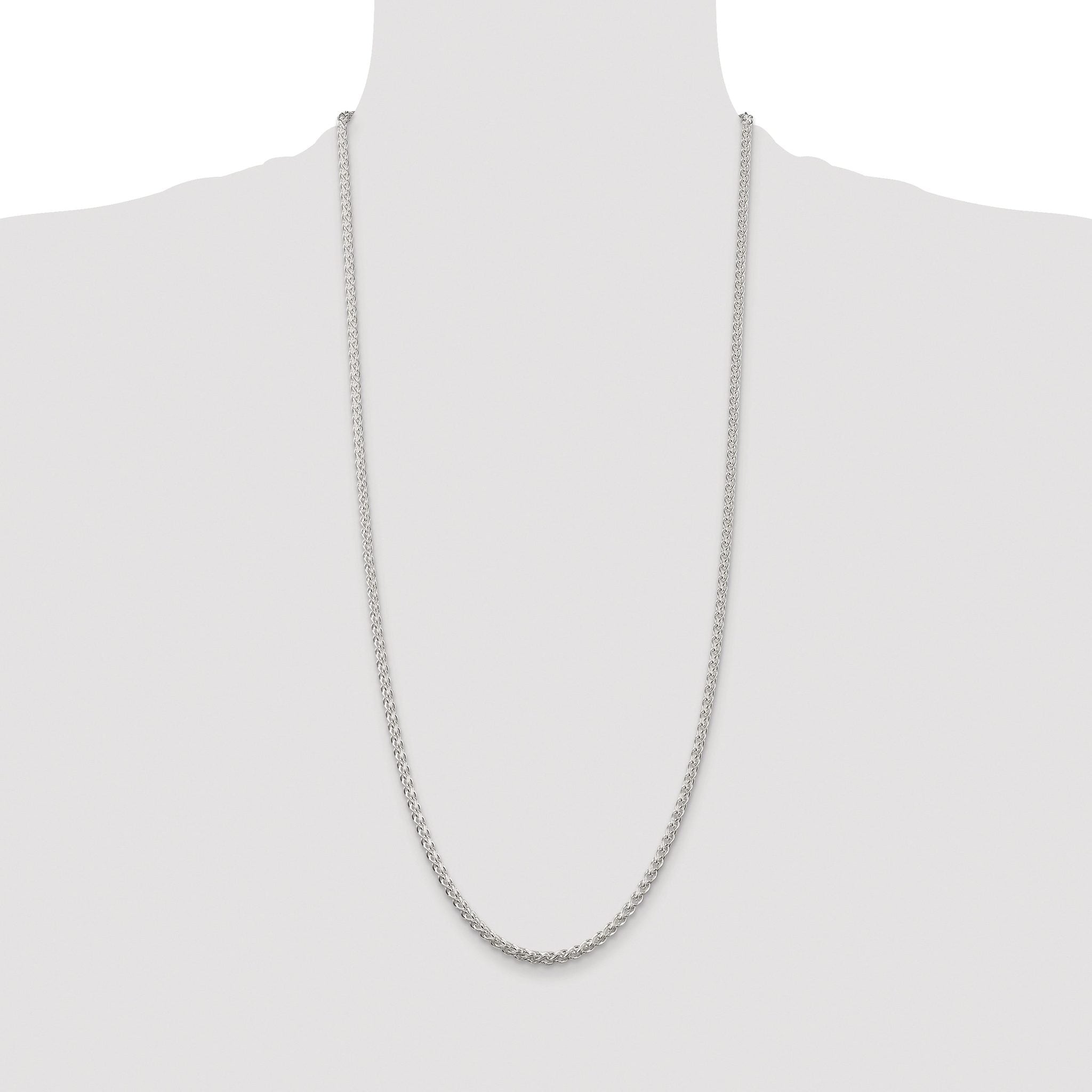 Sterling Silver Rhodium-plated 3mm Round Spiga Chain