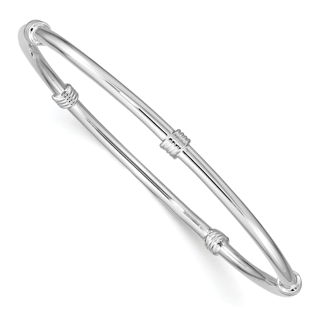 Sterling Silver Rhodium-Plated Women's Bangle with Polished Slip-On Design