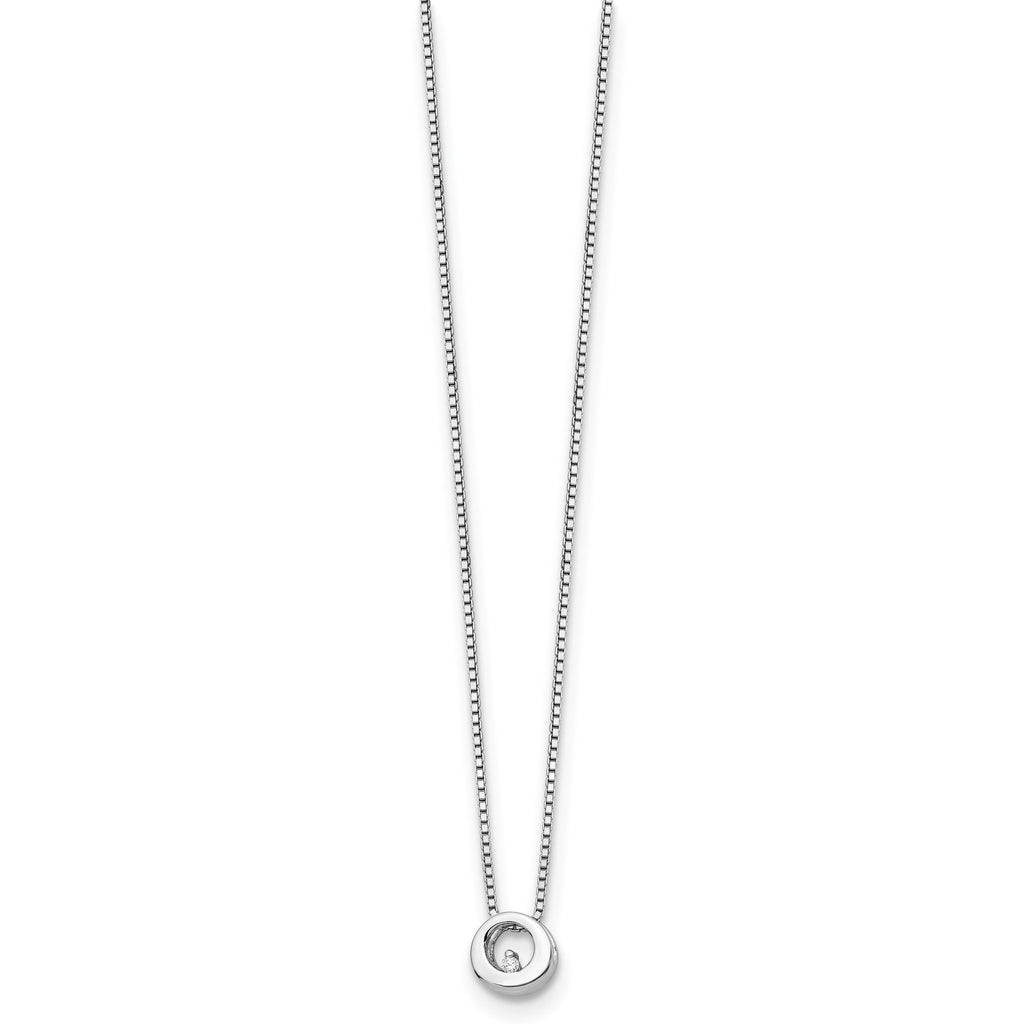 Sterling Silver Diamond Open Circle Necklace with Rhodium Finish