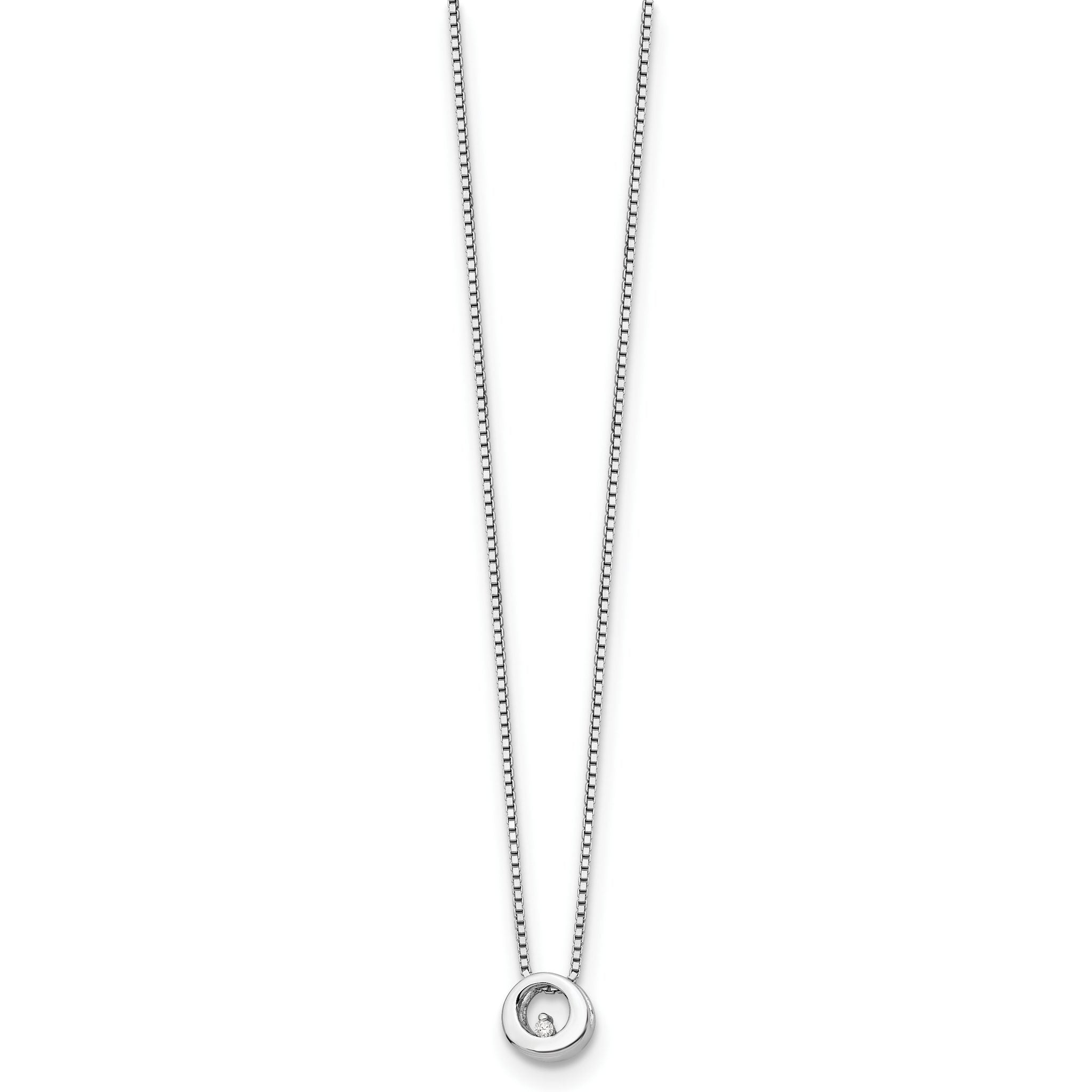Sterling Silver Diamond Open Circle Necklace with Rhodium Finish