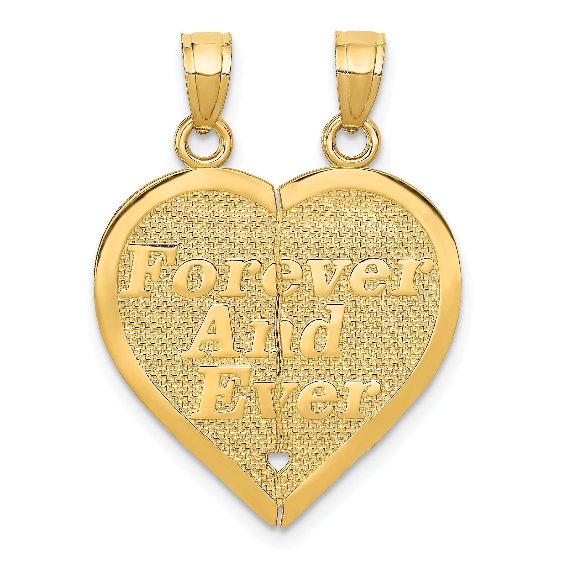 14K Yellow Gold Reversible Break-Apart Forever Heart Pendant  Polished & Brushed Finish
