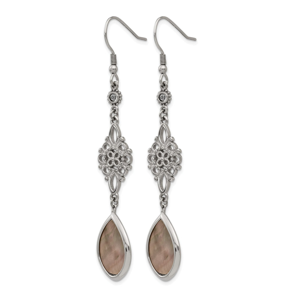 Stainless Steel Polished Pear Black Cubic Zirconia Drop Dangle Earrings for Women