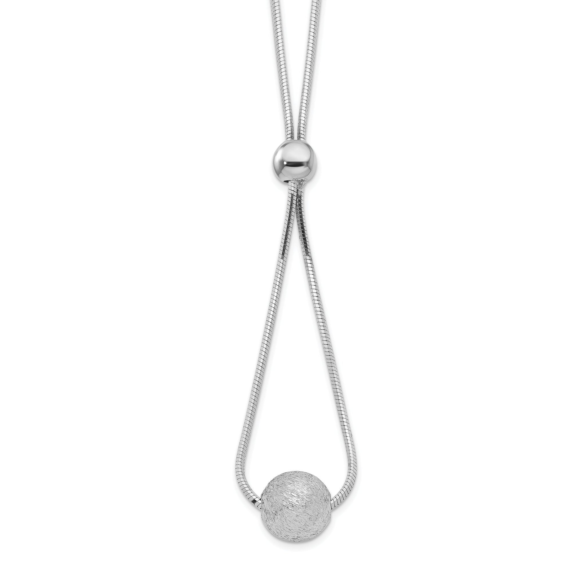 Sterling Silver Rhodium-plated Diamond-cut Beaded Drop 18in Necklace Main image