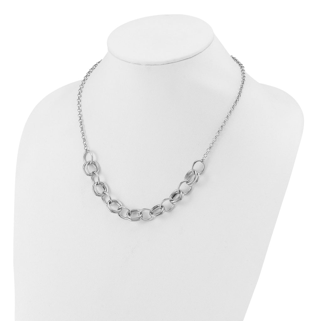 Sterling Silver Rhodium-plated Fancy Link Necklace