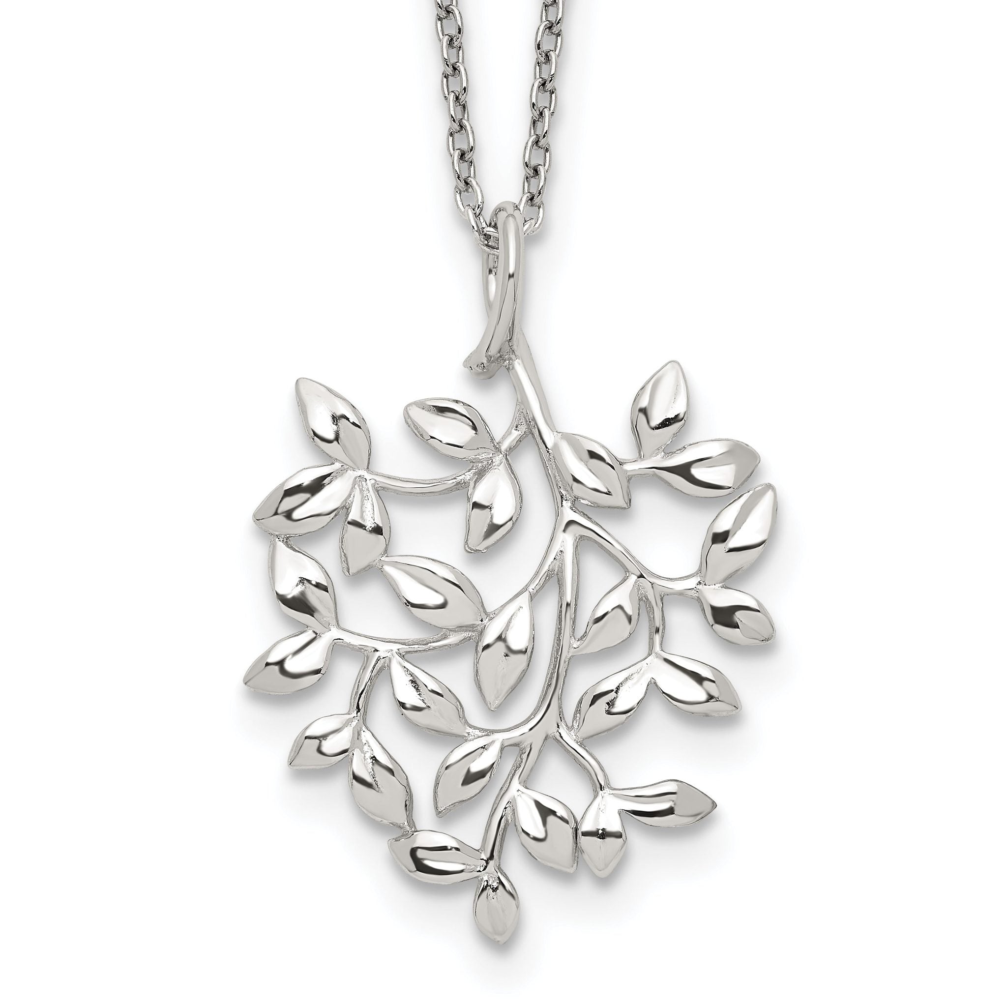 Sterling Silver Rhodium-plated Polished CZ Leaf Necklace Main image