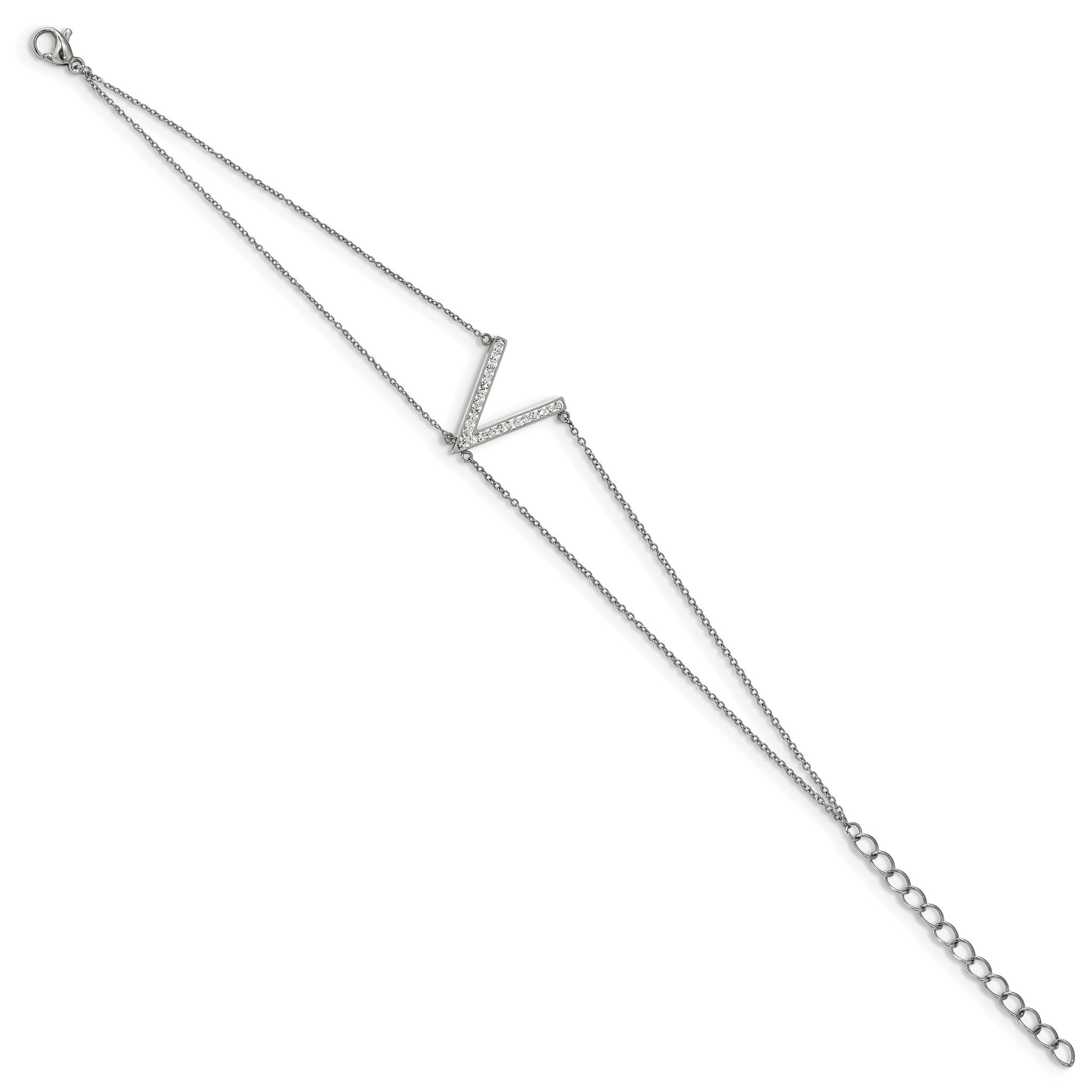 Stainless Steel Polished with Preciosa Crystal MultiStrand with ext. Bracelet for Women
