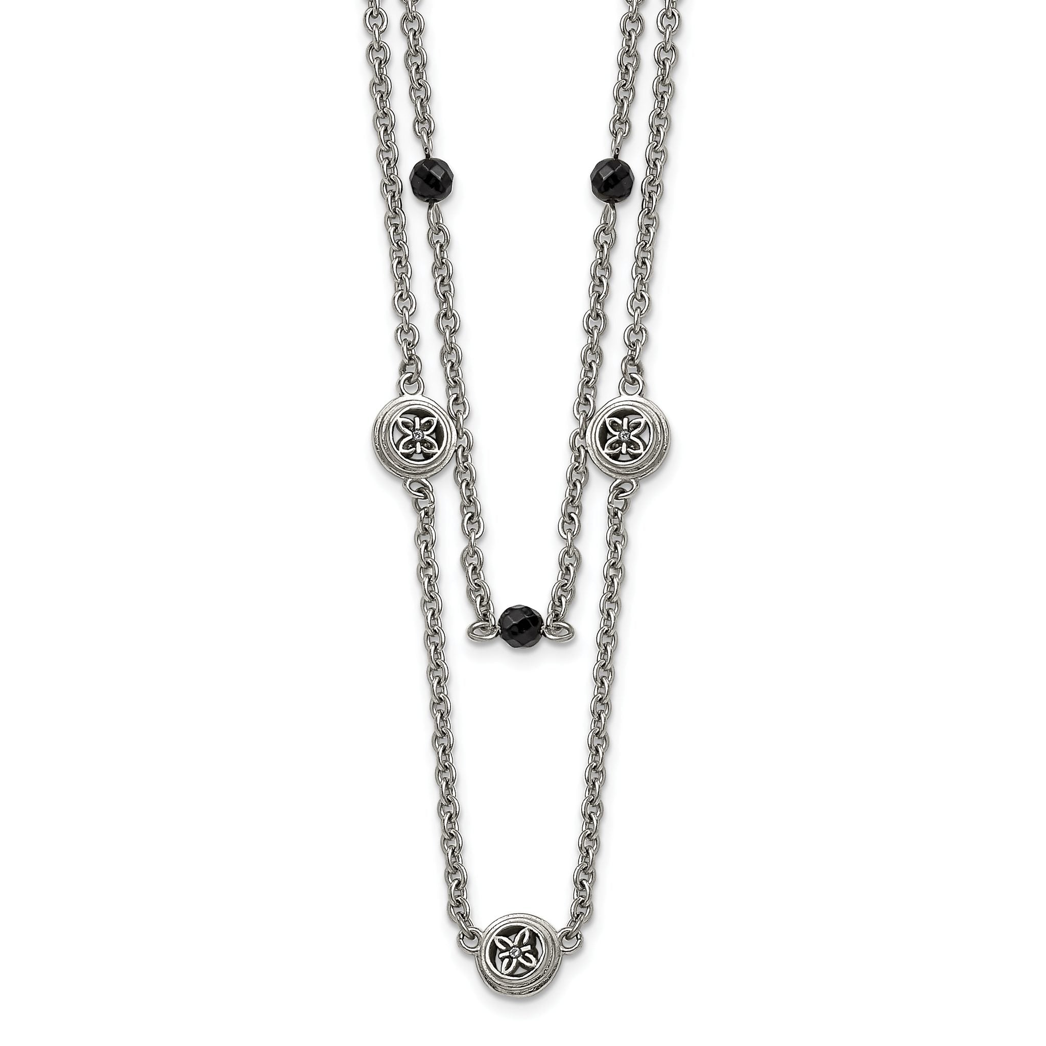 Stainless Steel Polished w/Black Onyx & Acrylic Beads w/2in ext Necklace Main image