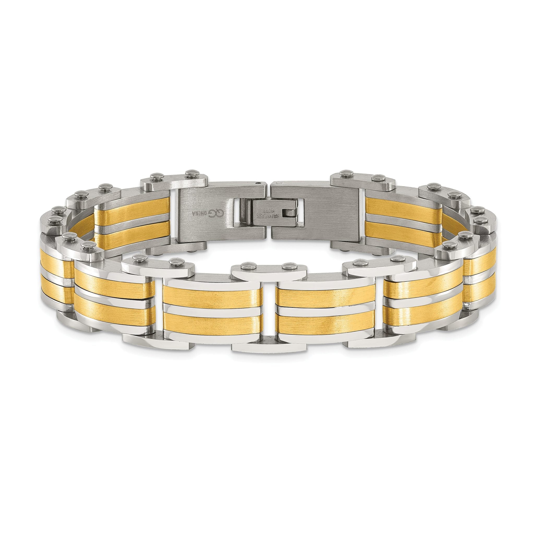 Stainless Steel Brushed and Polished Yellow IP-plated Link Bracelet for Men