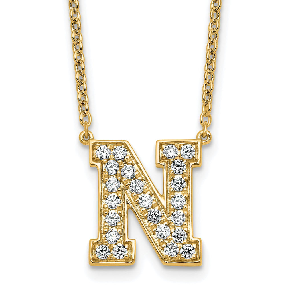 14k 5/8 carat Lab Grown Diamond VS+ F+ Complete Letter N 18 inch Initial Necklace