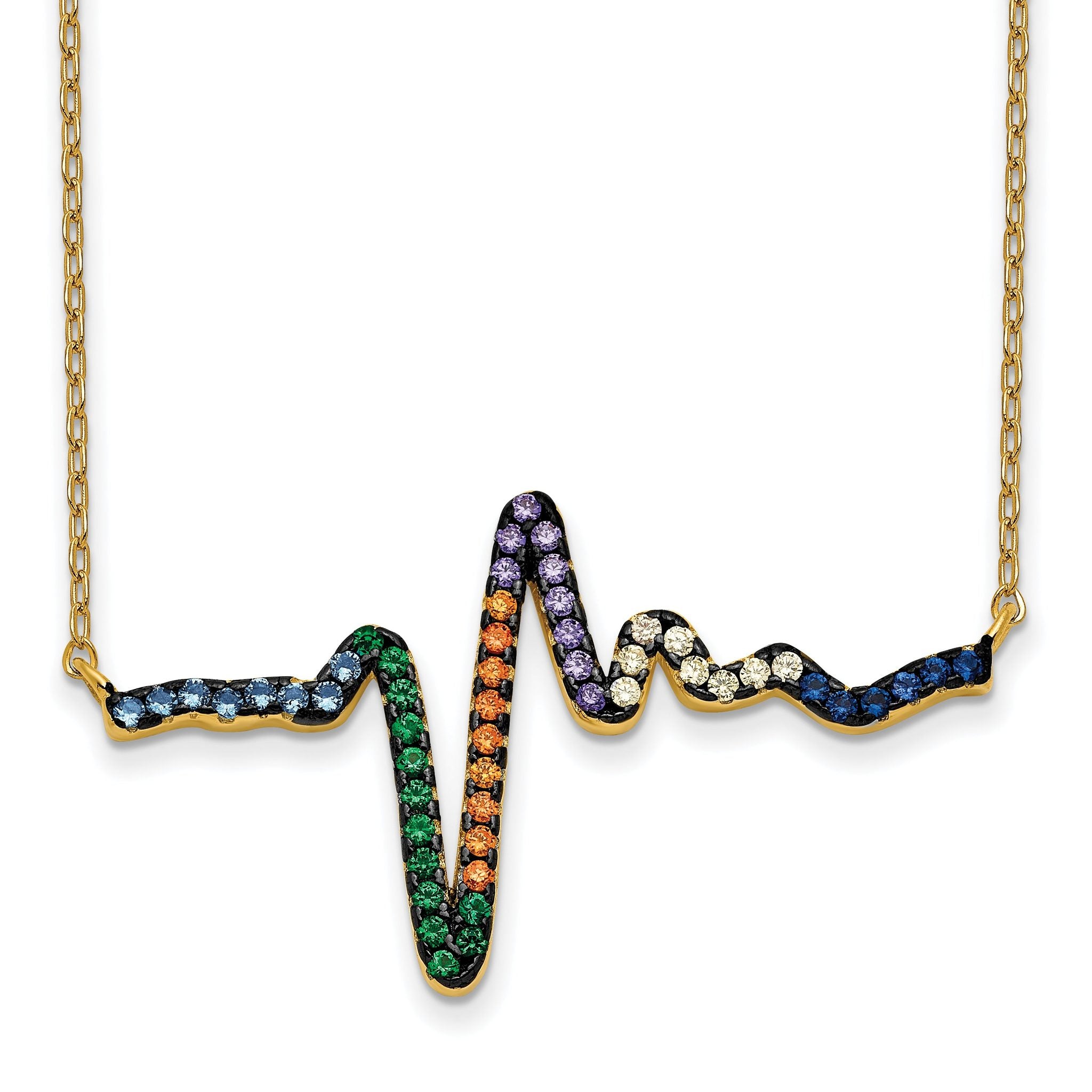 Prizma Sterling Silver Gold-tone 14K Flash Gold-plated 18 inch Colorful CZ Heartbeat Necklace  with 1 inch Extender Main image