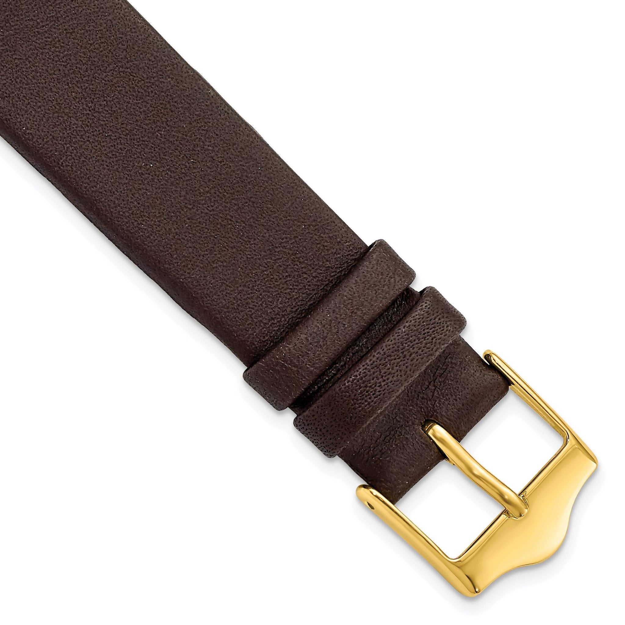 Smooth Brown Leather Watch Band with Gold-Tone Buckle, 14mm