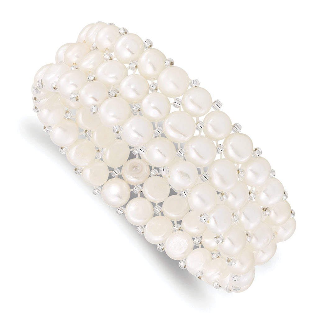 Sophia Jewelers White Freshwater Pearl Multi-Row Stretch Bracelet