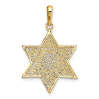 14K Gold Star of David Pendant with Rhodium Mesh Accent, 32mm Elegant Design