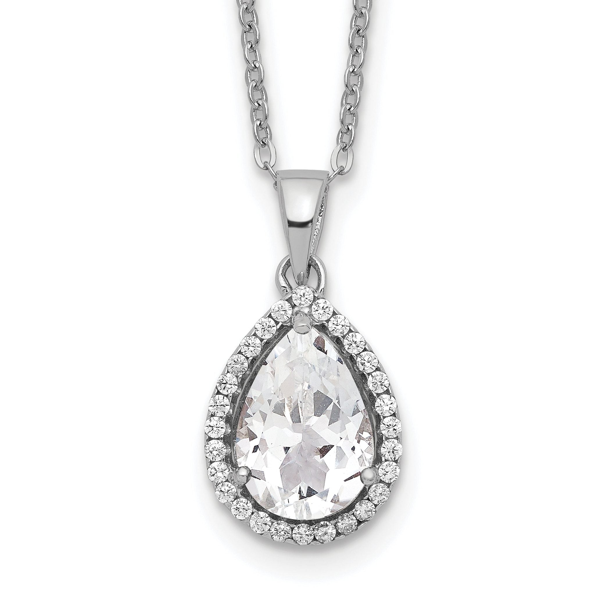 Sterling Silver Rhodium Created White Topaz & CZ Necklace Main image