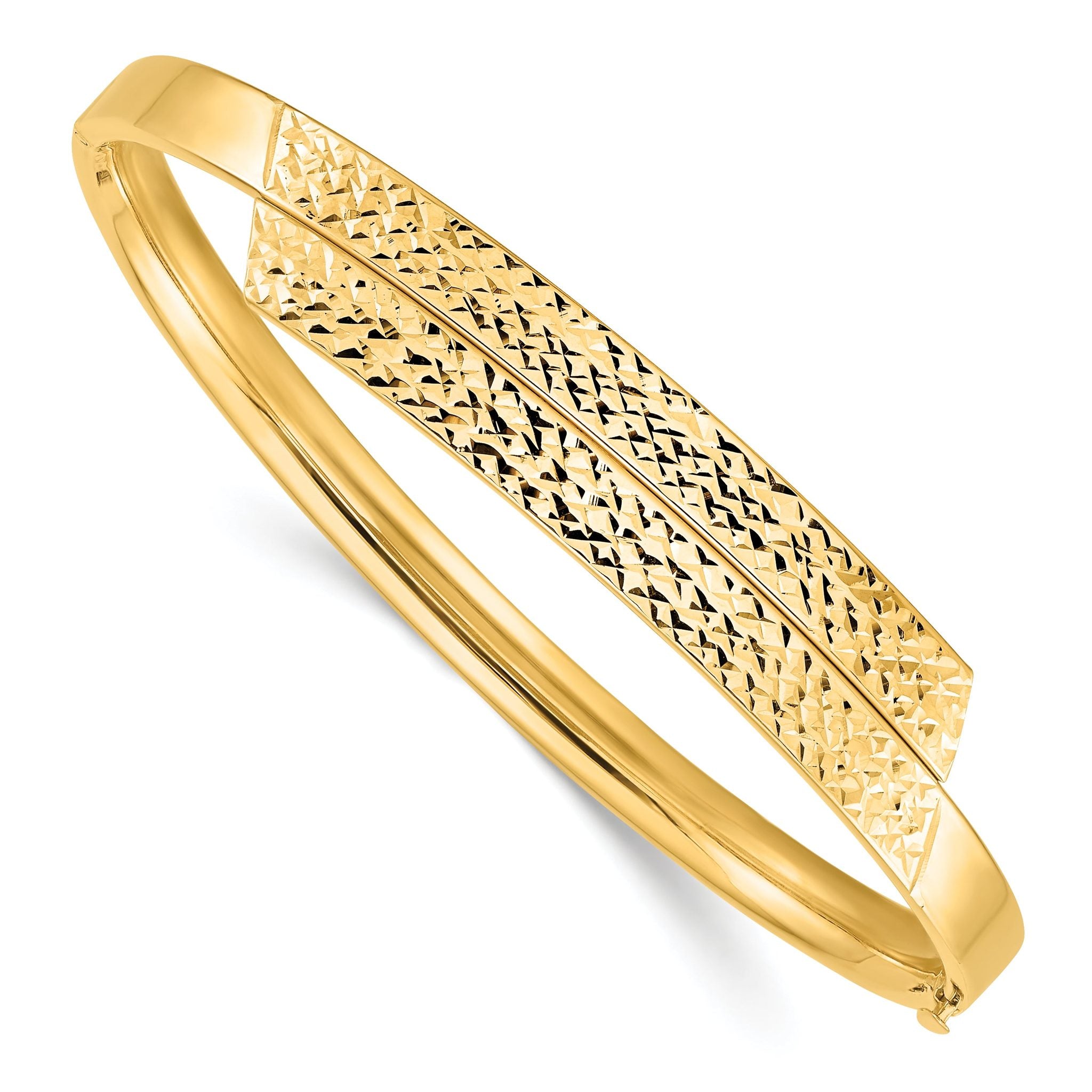 14ky 3/16 Polished & Diamond-cut Overlap Hinged Bangle Main image