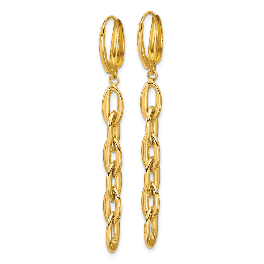 14K Polished Fancy Oval Link Leverback Dangle Earrings